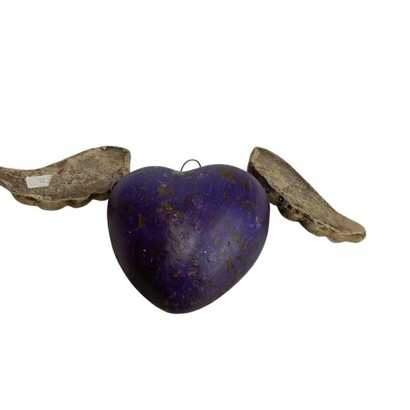 Purple Heart with White Wings Wall Art Ornament Rustic Boho Decor - Picture 10 of 11